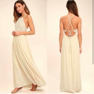 NWT LuLu’s Crochet Sleeveless Lace Maxi Dress - Cream - XS